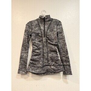 Lululemon Cypress Kiss 1/2 Zip Jacket Womens 4 Rush Jacquard Black White FLAWS